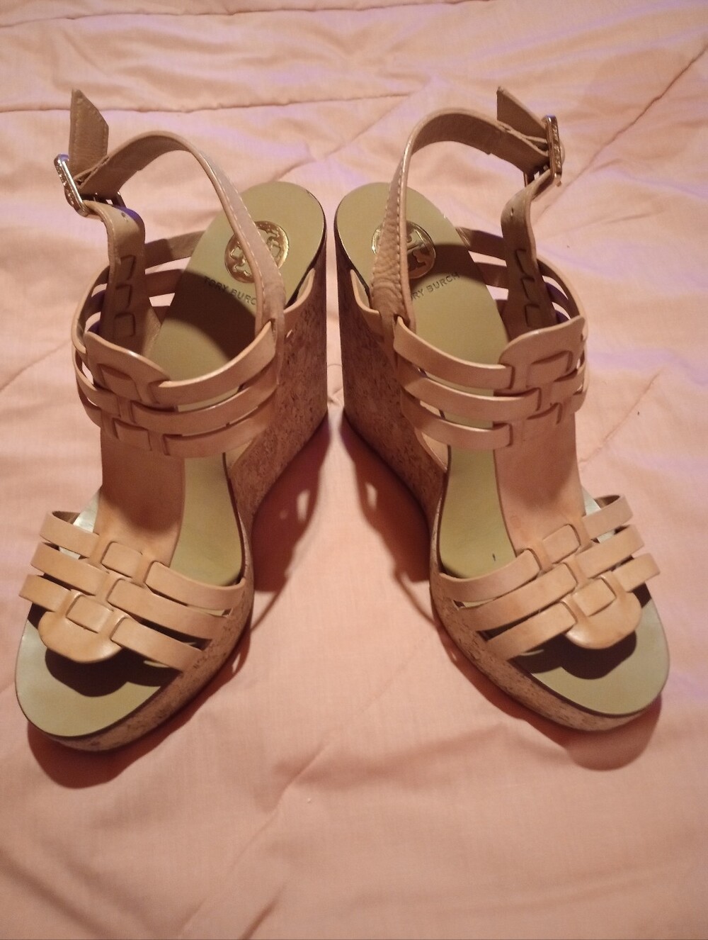 Tory Burch Tan Cork Wedge Open Toe Sandals